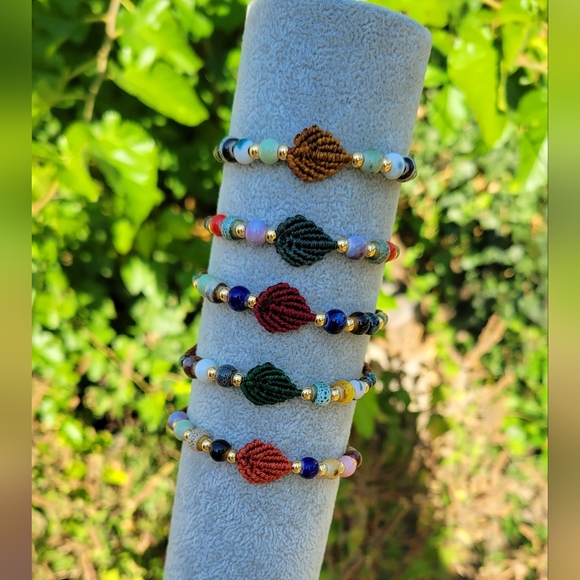 Handmade Beaded Macrame Leaf Bracelets - Picture 5 of 5